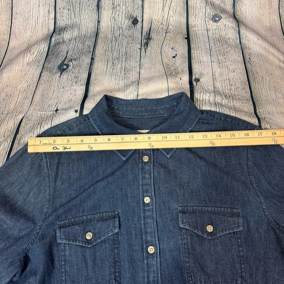 Talbots Dark Wash Blue Denim Button Down Shirt 100% Cotton Long Sleeve Sz Large - Picture 10 of 10